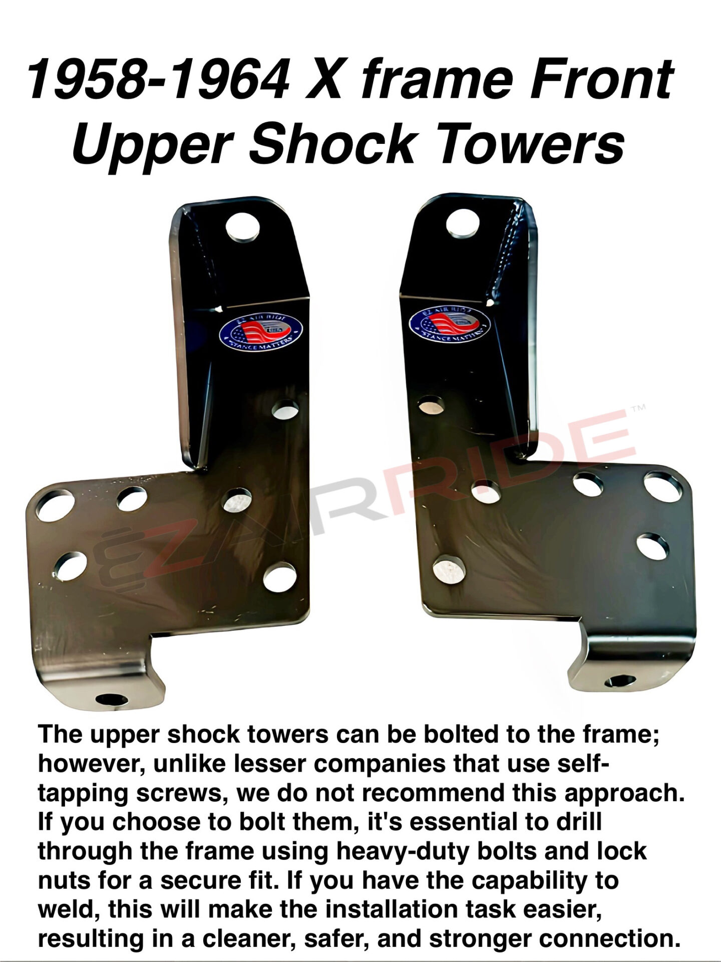 1958-1964 CHEVROLET X-FRAME FRONT SHOCK RELOCATOR KIT w/ SHOCKS - Image 3