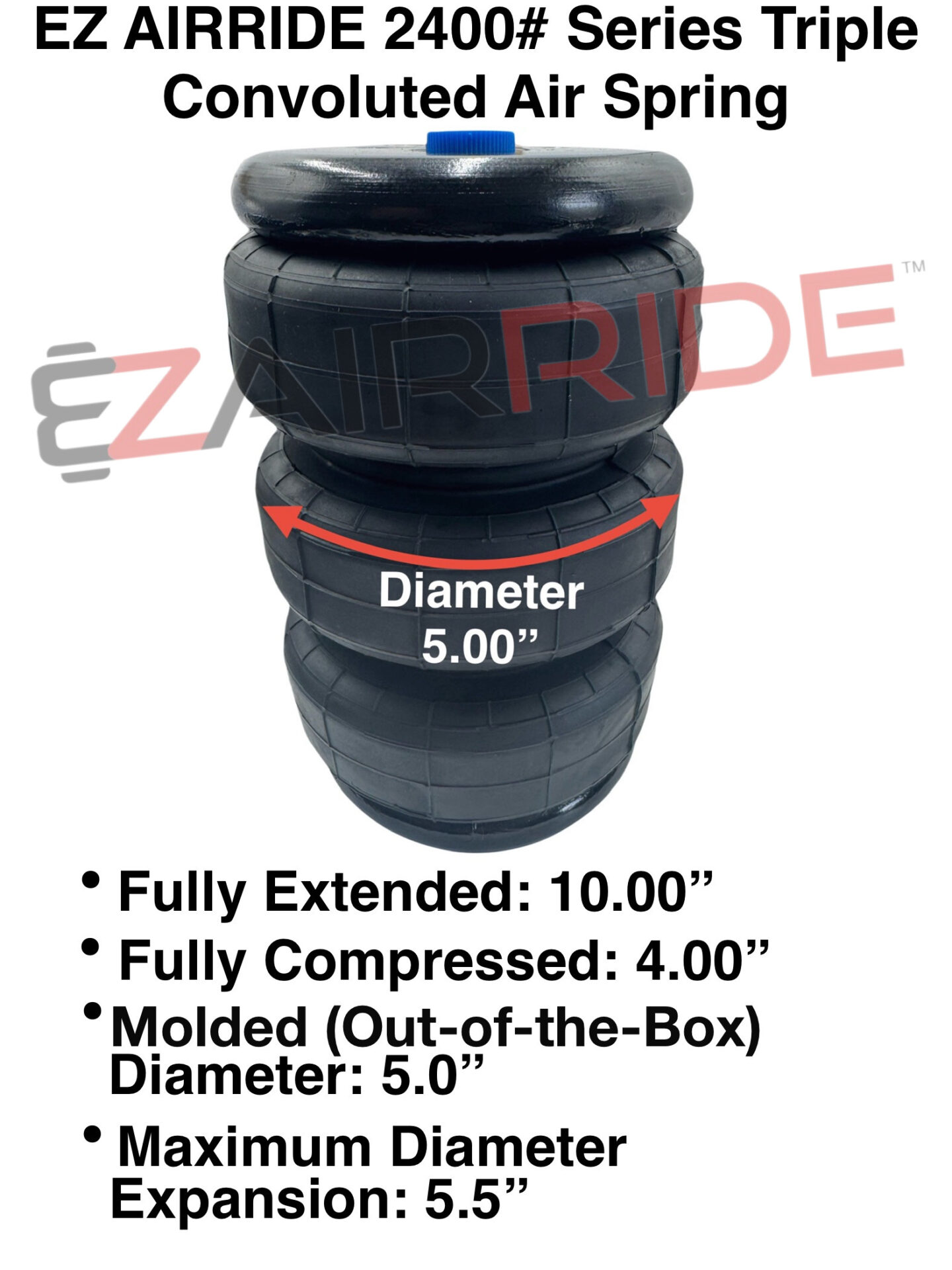 2400 Series Air Bag | 6″ Stroke | 5″ Diameter | 1/2" NPT Port - Image 4